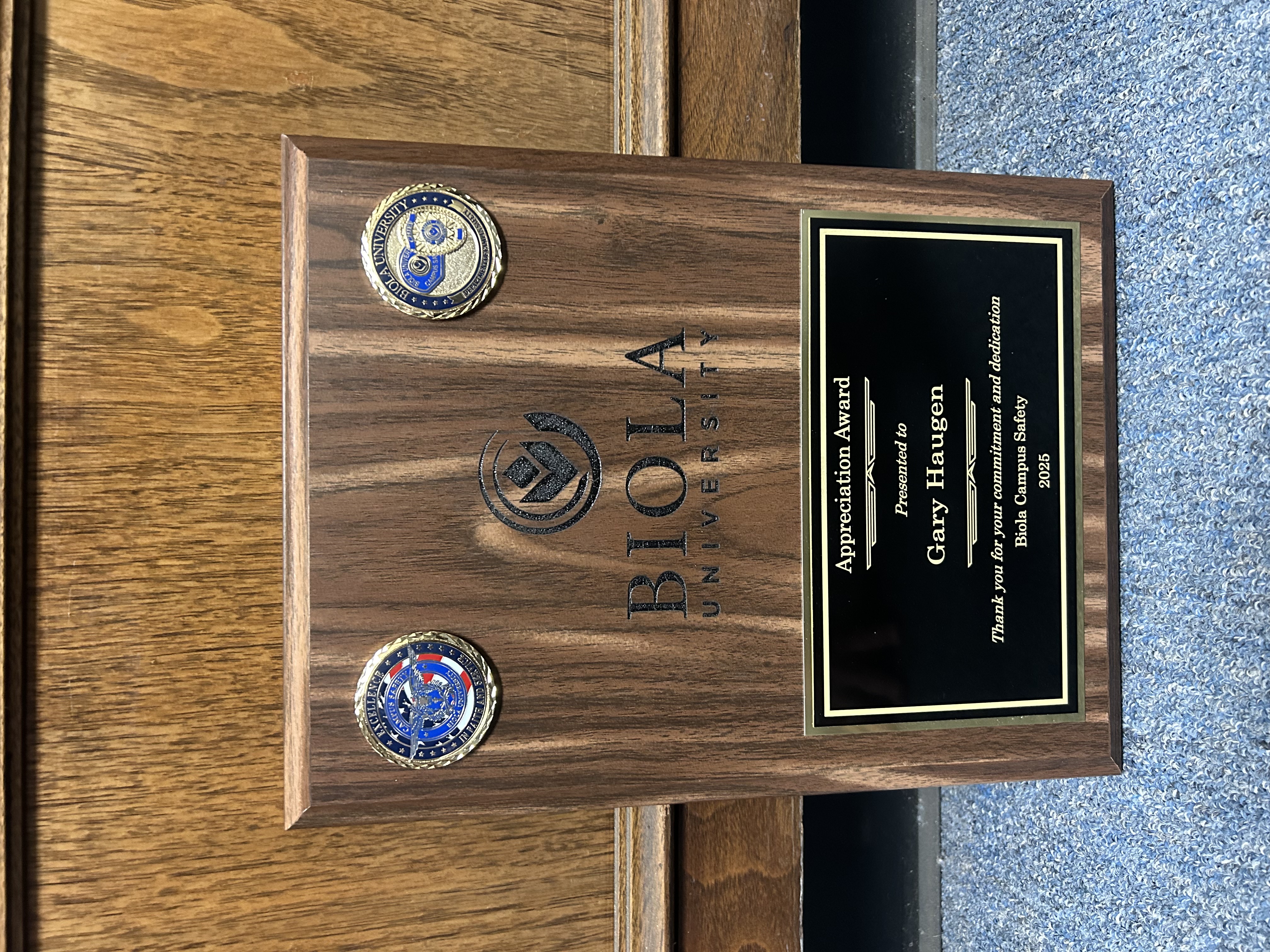 plaques: Biola University Appreciation Award